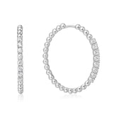 Silver Large Claw Sphere Beaded Hoop Earrings